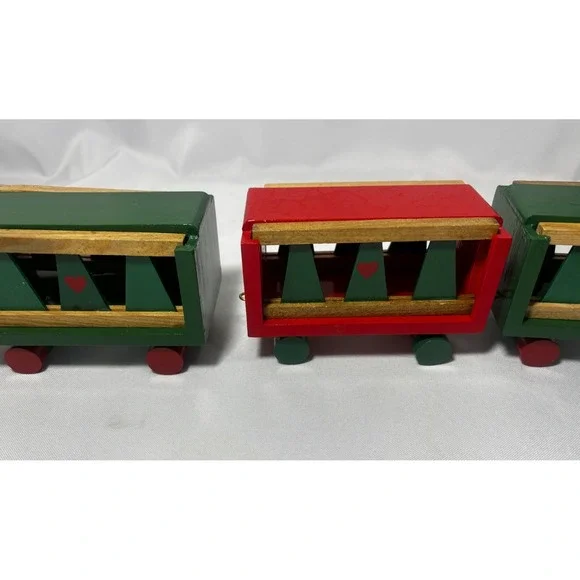 🚂VTG 94' WOODEN CHRISTMAS TRAIN SET COMPLETE 25 PCS HAND CRAFTED & HAND PAINTED - Picture 5 of 7